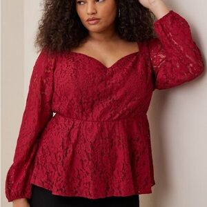 Torrid Red Lace Blouse Size 3
